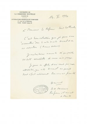 رسالة من دانبال ن. باصو جامعة السوربون 3(باريس 14/02/1990  الى الدكتور سعيد علوش