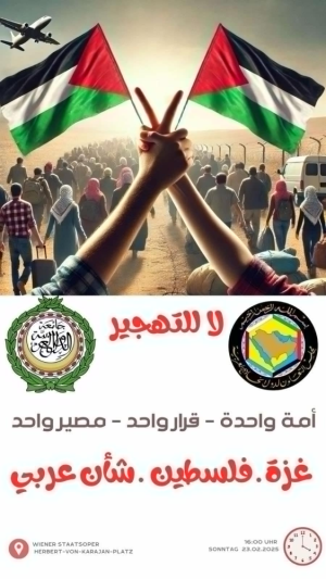 غدا الأحد فيينا تشهد وقفة تضامنية مع فلسطين رفضًا للتهجير ودعمًا لإعمار غزة